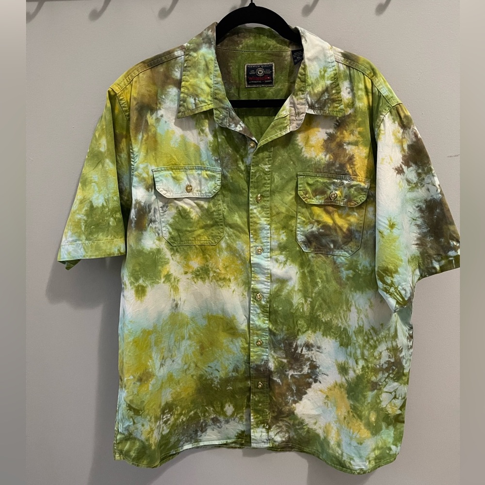 Wrangler Green Tie-Dye Men's button down Shirt XL
